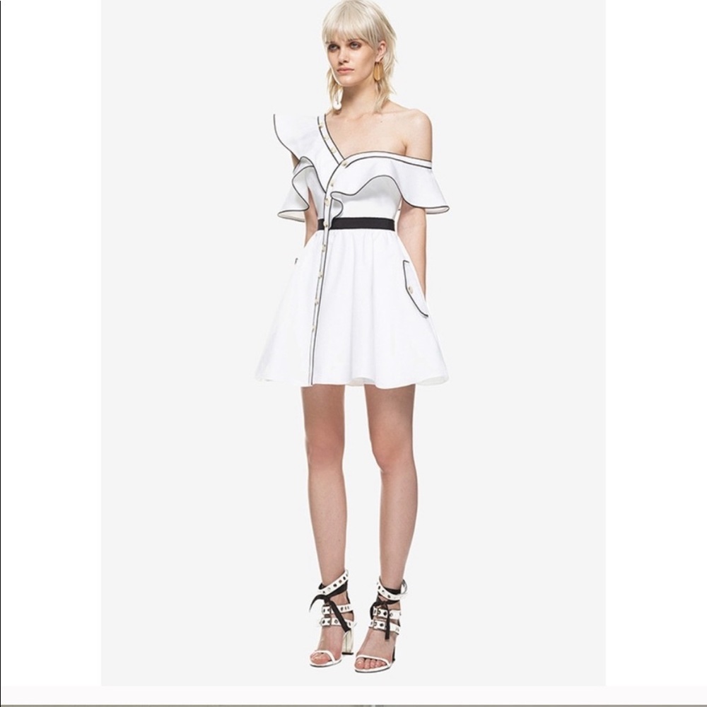 NWT self portrait silk cotton frill dress white